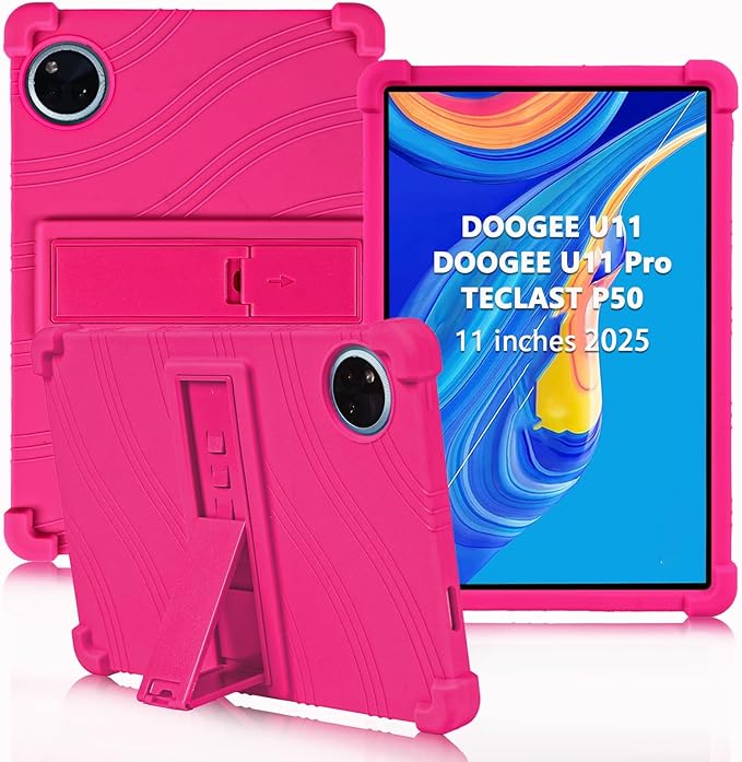 ATOOZ for DOOGEE U11 Case 11 Inch,Soft Silicone Kids Case for DOOGEE U11 Pro Tablet 2025/Teclast P50 Tablet with Stand (Rose Red)
