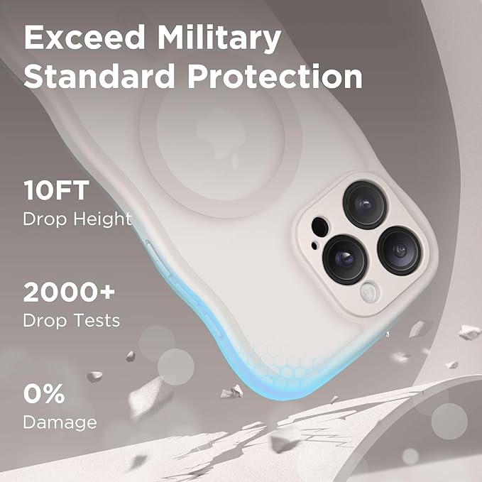 CAPRARO for iPhone 16 Pro Max Case for Women Girls, Upgraded [Full Camera Protection] [Compatible with MagSafe] Cute Wave Translucent Matte Phone Case for iPhone 16 Pro Max, Stone