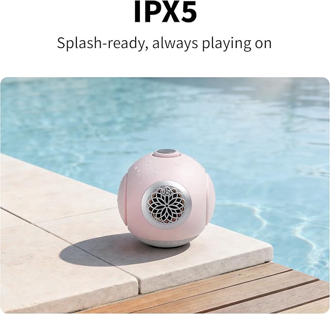 UB+ dBMiNi Waterproof Portable Bluetooth Speaker, 40W Peak Dual Subwoofers Deep Bass Wireless Speaker for Outdoor/Garage/Home/Office, IPX5 Rugged Travel Speaker (Petal Pink)