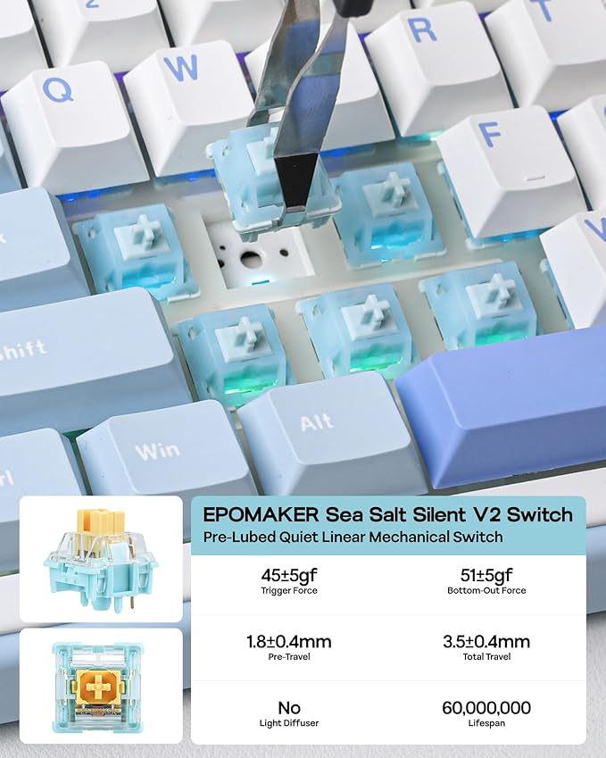 EPOMAKER TH99 Tri-Mode Wireless Mechanical Keyboard with 8000mAh Battery, Hot Swappable Custom RGB Gaming Keyboard with Numpad, Gasket Creamy for PC/Mac/Office (Blue&White, Sea Salt Silent)