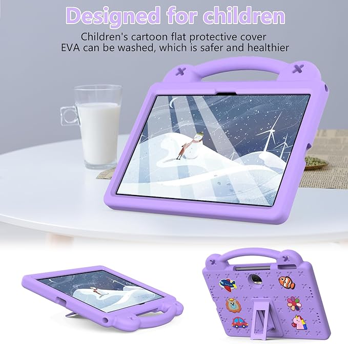 AKABEILA Compatible with Honor Pad 9 2023 12.1 inch Tablet Case, Kids Friendly Universal Lightweight Shockproof Protective Case with Shoulder Strap & Stand Handle Light Purple