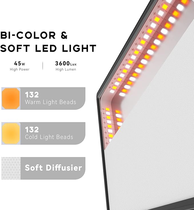 D50 Ultra Thin Bi-Color Led Video Light,45W 3600Lux 3000K-8000K CRI96+,Dimmable 15.4inches Soft Key Light with LCD Display, Panel Light for YouTube/Photography/Video Shooting/Live Streaming
