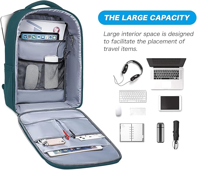 MOSISO 15.6-16 inch 35L Laptop Backpack with USB Charging Port for Women Men, Waterproof Hardshell Travel Business Computer Bag, Anti-Theft Daypack with Luggage Strap, Teal Green