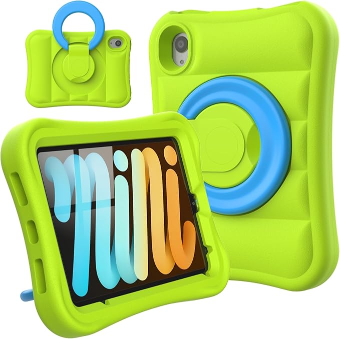 Kids Case for iPad mini 7 (A17 Pro) 2024 / Mini 6th Gen 2021 8.3 inch – Lightweight Flexible Shockproof Rotating Stand Handle Rugged Cover for iPad mini 7th 6 Generation Girls Boys, Green