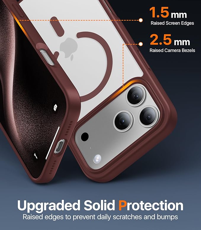 Magnetic for iPhone 17 Pro Max Case,[Anti-Slip][Compatible with MagSafe][Military Grade Drop Protection] Shockproof Protective Translucent Phone Case for iPhone 17 Pro Max Case,Wine Red