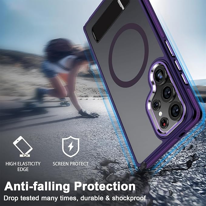 MALEWOLF Stand for Samsung Galaxy S25 Ultra Case Magnetic, Phone Case Compatible with MagSafe, Anti-Slip Grip & Slim Translucent Cover, Rugged Drop Protection (Dark Purple)