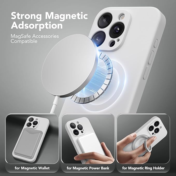 Magnetic for iPhone 13 Pro Case, Compatible with MagSafe, [Full Camera Protection][Screen Protector] Silicone Shockproof Protective Phone Case for iPhone 13 Pro 6.1", White