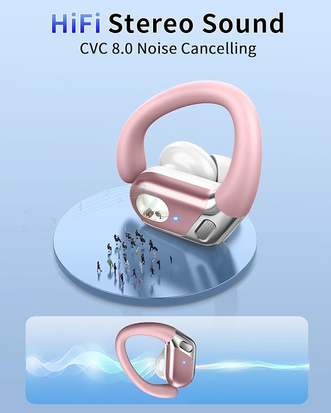 Wireless Earbud, Bluetooth 5.4 Headphones IP7 Waterproof for Sport, 50H Running Wireless Earphones with ENC Noise Cancelling Mic, Deep Bass Over Ear bud with Earhooks for Android, iOS, Workout, Gym