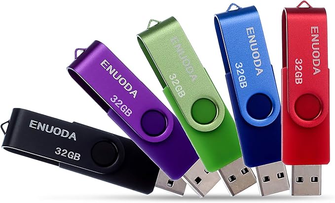 32GB Flash Drive 5 Pack ENUODA Thumb Drives 32GB Swivel Design USB 2.0 Memory Stick Jump Drive Pen Drive for Storage and Backup (5 Colors)
