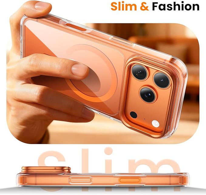 Tigowos Magnetic for iPhone 17 Pro Case Fits MagSafe Camera Len Protector*1 16FT Drop Resistant Matte Skin Feeling Back Cover Shockproof Slim Fit for iPhone 17 Pro Phone Case 6.3 inch,Orange
