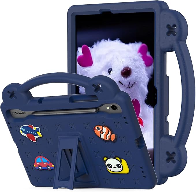 AKABEILA Compatible with Samsung Galaxy Tab S7 2020/S8 2022/Tab S9 2023 11 inch/Tab S9 FE 2023 11 inch Tablet Case, Kids Case with Shoulder Strap & Stand Handle & Pen Tray Navy Blue