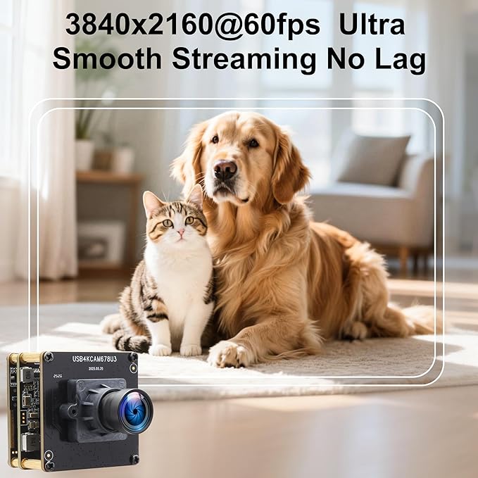 4K HDMI USB3.0 Simultaneous Output Camera, H.264 High Speed 60fps Low Illumination Color Webcam, 100° Wide Angle No Distortion Lens, Plug & Play for Windows Linux Android