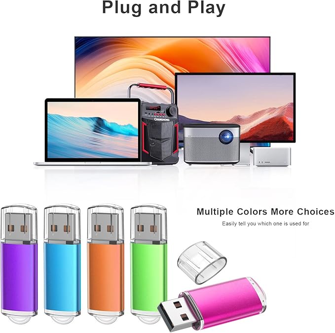 64GB Flash Drive 10 Pack 64G USB Flash Drive K&ZZ 64 GB Thumb Drive Memory Stick Gig Stick USB 2.0 Pen Drive Zip Drive Jump Drive, 5 Colors (Purple, Blue, Pink, Green, Orange)