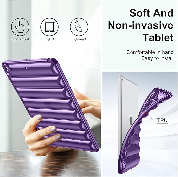 Case for iPad 9th/8th/7th Generation 10.2 inch 2021/2020/2019, Clear Shockproof Soft TPU Back Cover & Silicone Bumper Anti-Yellowing Lightweight Protective Shell for iPad 10.2 inch, Purple