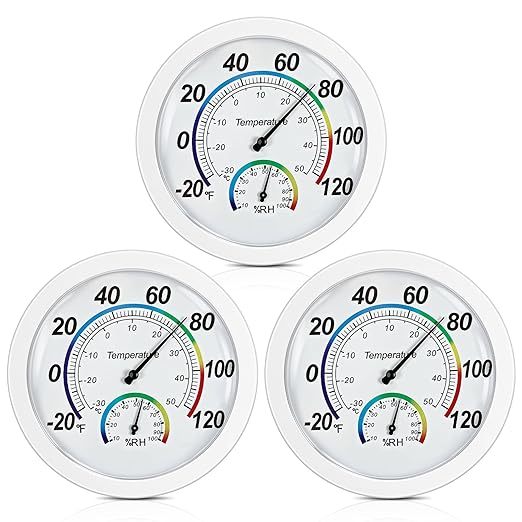 Weewooday 3 Pcs Indoor Outdoor Thermometer 2 in 1 Mini Home Temperature Humidity Hygrometer Monitor Gauge for Home Offices Wall(White,6 Inch)