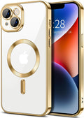 Hython Magnetic Clear for iPhone 14 Plus Case with Camera Lens Protector [Compatible with MagSafe] Luxury Plating Edge Slim Soft TPU Cover Protective Phone Case for iPhone 14 Plus 6.7", Gold
