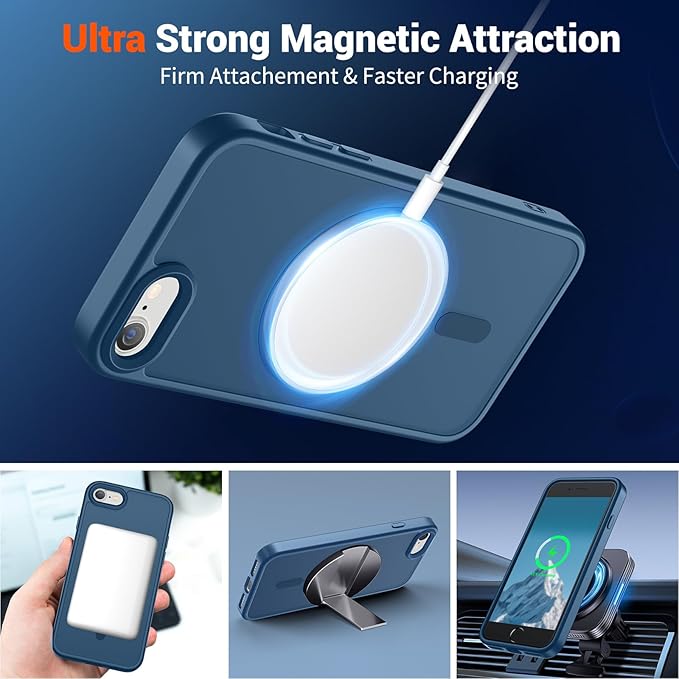 SUPFINE Magnetic for iPhone SE Case 2022 (3rd)/2020 (2nd), iPhone 8 Case (Compatible with MagSafe) (Military Grade Drop Protection) Slim Translucent Matte Phone Case, Deep Blue