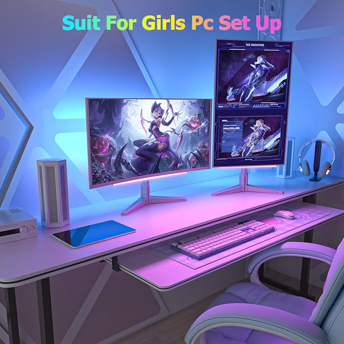 2-in-1 Under Monitor Light Bar, 2 PCS Screenbar Light Desk Lamp Computer with Remote Controller Color Changing, LED Dynamic Rainbow Effect USB Powered for PC Setup, Keyboard Light, Gaming Room