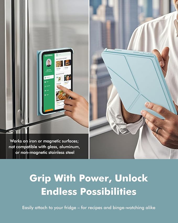 INFILAND Case for iPad mini 7 (A17 Pro) 2024 / iPad mini 6 2021, Magnetic Origami Slim Protective Case, Book-Style Foldable Cover with Pencil Holder, Multi-Angle Stand, Auto Wake/Sleep, Sky Blue