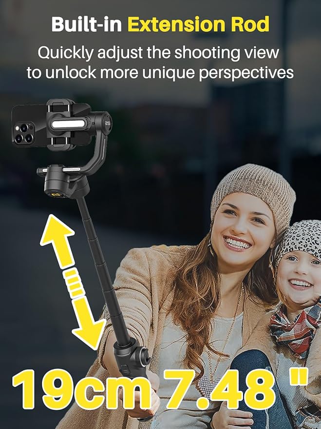 AOCHUAN Professional Gimbal Stabilizer for Smartphone,Built-in 18CM Extension Rod and Powerful Fill Light,360°Inception,Face&Object Tracking Stabilizer,3-Axis Gimbal for iPhone& Android-Smart S2