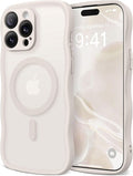CAPRARO Cute for iPhone 14 Pro Max Case, Compatible with MagSafe, [Curly Wave Edge] [Full Camera Protection] [14 FT Drop Protection] Magnetic Phone Case for 14 Pro Max 6.7 Inch, Stone
