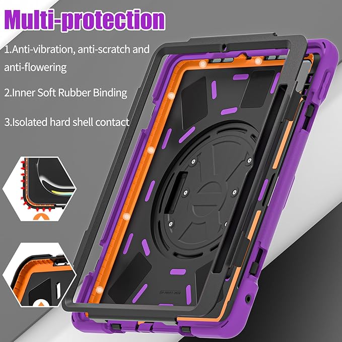 Batianda Case for iPad Pro 13-inch 2025 M5 2024 M4 Chip Heavy Duty Rugged Durability Silicone Tablet Cover with 360° Rotating Hand Strap Foldable Hidden Stand & Shoulder Strap, Purple