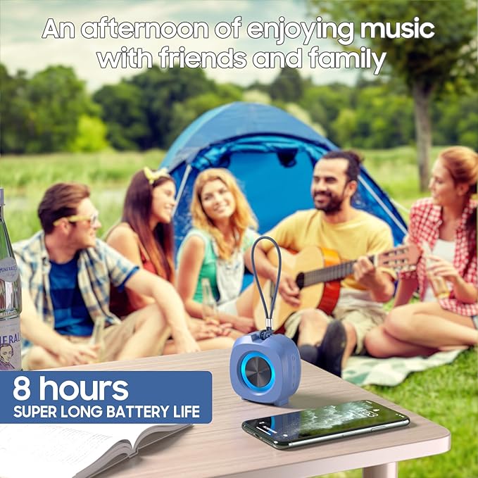 PEICHENG Speaker, Small Portable Bluetooth Wireless IPX5 Waterproof Shower Speaker,Loud Stereo Sound Deep Bass,Dual Pairing, RGB Lights,Long Playtime for Outdoor Party, Great Gift,1PC (Blue)