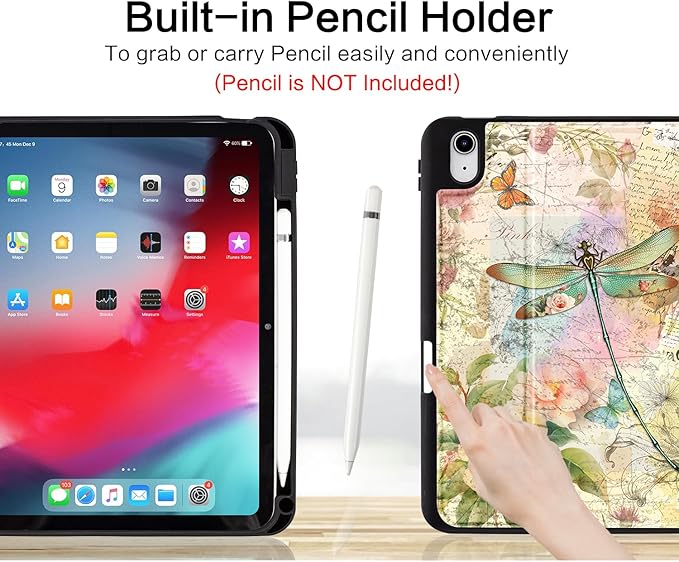 Vimorco for iPad A16 Case 11-inch 2025, for iPad (A16) 11th/10th Generation Case Pencil Holder, Typing Stand & 4 Viewing Angles, Faux Leather Slim Cover, Auto Sleep/Wake, Dragonfly Flower