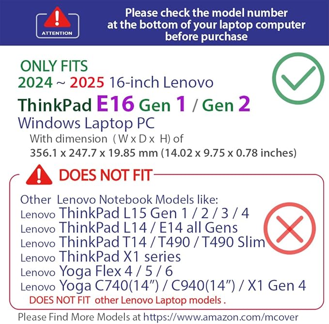 mCover case ONLY Compatible for 2024-2025 16" Lenovo ThinkPad E16 Gen 1 / Gen 2 Windows Notebook Computers (NOT Fitting Any Other Models)- Orange