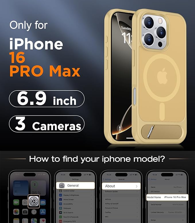 Magnetic Compatible with iPhone 16 Pro Max Case, [Built-in Invisible Kickstand][Compatible with MagSafe][Military Grade Shockproof] Slim Translucent Matte Phone Case for iPhone 16 Pro Max 6.9"