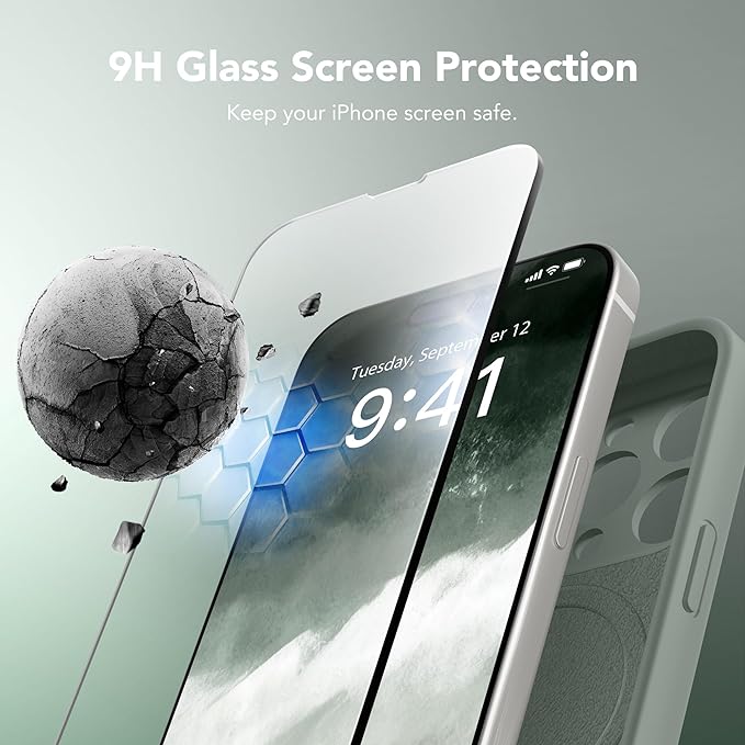 Magnetic for iPhone 15 Pro Max Case, Compatible with MagSafe, [Full Camera Protection][Screen Protector] Silicone Shockproof Protective Phone Case for iPhone 15 Pro Max 6.7", Calke Green | Magnetic, Screen Protector, Silicone, Shockproof