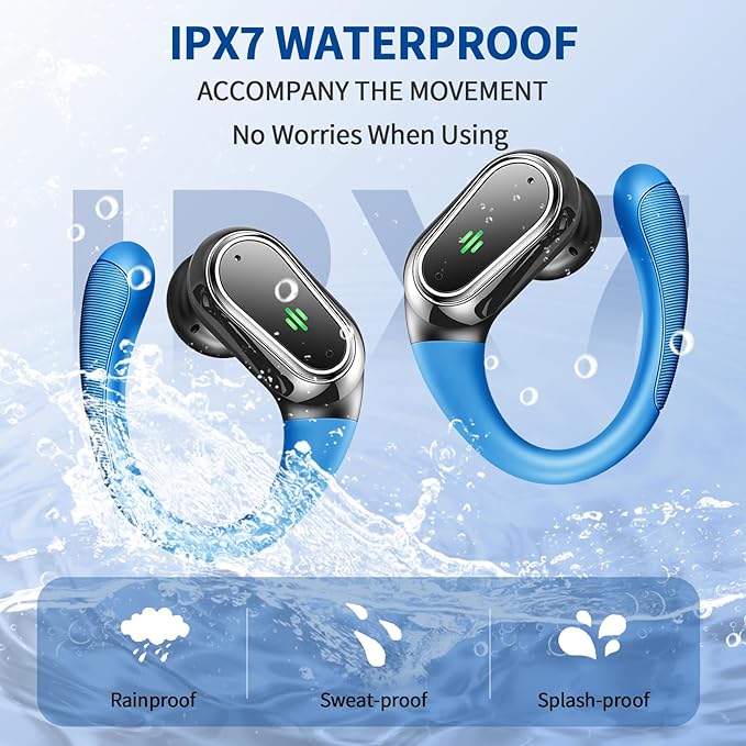 Wireless Earbuds, 2026 Bluetooth 5.4 Headphones Sport, 50Hrs HiFi Stereo Deep Bass Over-Ear buds with ENC Noise Cancelling Mic, IP7 Waterproof & LED Display Earphones with Earhooks for Workout/Running
