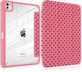 Case for iPad Pro 11 Inch (M5 2025 M4 2024) – [Built-in Pencil Holder], Shockproof & Stylish, Clear Hard Back + Soft TPU Edge, Magnetic Trifold Stand, Auto Wake/Sleep, Rose red Polka dot