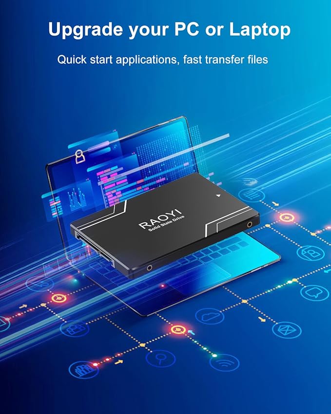 RAOYI 64GB Internal SSD SATA III 2.5” Solid State Drive 3D NAND Flash Advanced SSD Hard Drive Up to 300MB/s SATA 3 SSD Upgrade Performance for PC Laptop