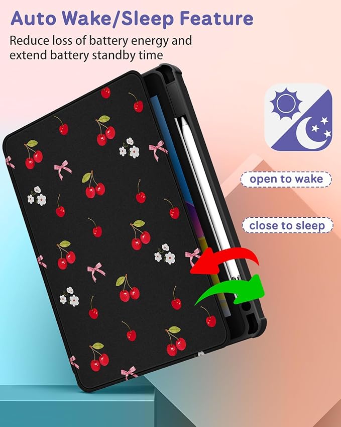 Uppuppy for iPad Air 11 inch Case(Air M4 2026, 8th Gen/M3 2025/M2)/Air 5th/4th Gen 10.9", for iPad Pro 11 inch Case(4th/3rd/2nd/1st Gen) - 360 Rotating Smart Folio Cover with Pencil Holder, Cherry