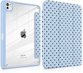 Case for iPad Pro 13 Inch (M5 2025 M4 2024) – [Built-in Pencil Holder], Shockproof & Stylish, Clear Hard Back + Soft TPU Edge, Magnetic Trifold Stand, Auto Wake/Sleep, Blue Polka dot