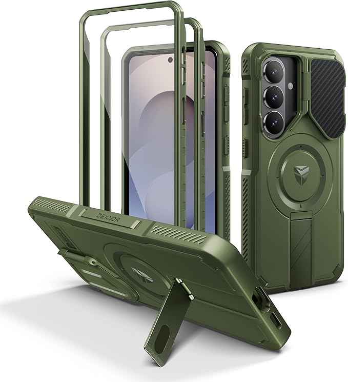 Dexnor for Samsung Galaxy S26 Case with Camera Cover & Adjustable Kickstand & Screen Protector, Compatible with MagSafe, Rugged Shockproof Bumper Cases Magnetic Protective Cover(2026),6.3",Army Green