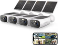 2K Solar Security Cameras Wireless Outdoor-2.4/5Ghz WiFi Cameras for Home Security, AI Motion Detection, Color Night Vision, SD Card/Cloud Storage, Waterproof, Work with Alexa/Google Home (4 Cameras)