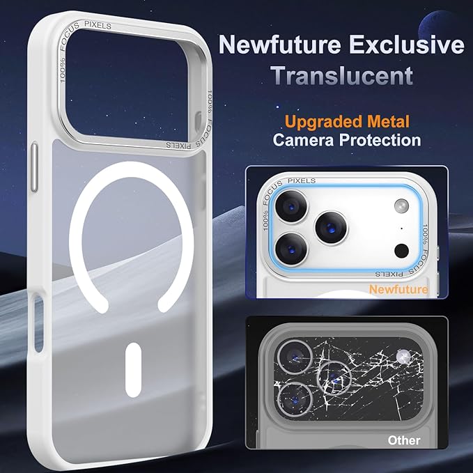 Newfuture Magnetic for iPhone 17 Pro Case [Compatible with Magsafe] [Military Grade Drop Protection] Translucent Matte Anti-Scratch Shockproof Protective Phone Cover 6.3 Inch, Frosted White
