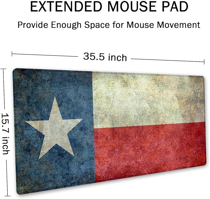 SSOIU Large Mouse Pad, Full Desk XXL Extended Gaming Mouse Pad 35.5" X 15.7", Waterproof Desk Mat Stitched Edges, Non-Slip Laptop Computer Keyboard Mousepad for Office and Home, Texas Grunge Flag