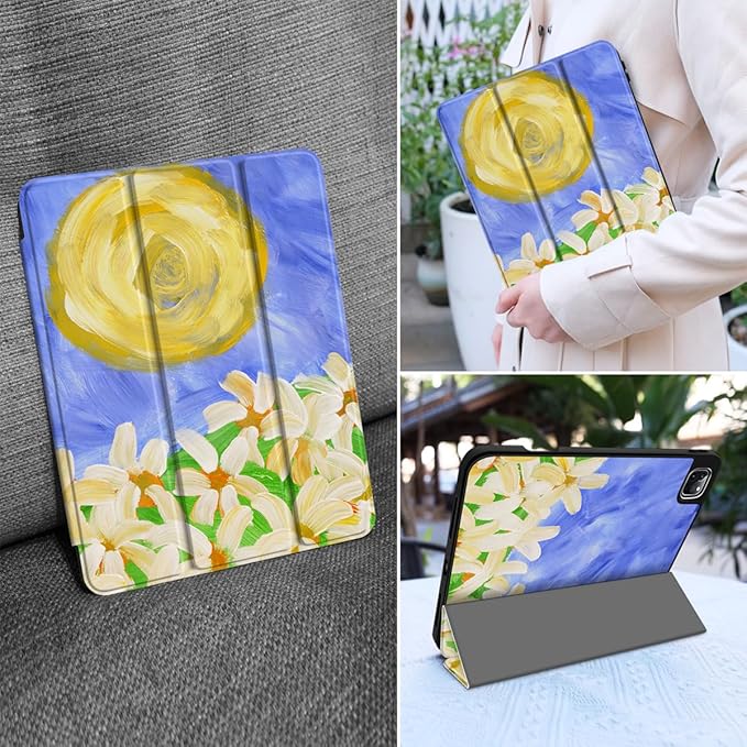 MEEgoodo for iPad Pro 12.9 Case M2 6th/5th/4th/3rd Generation 2022 2021 2020 2018 with Pencil Holder, Tablet Cover with Soft TPU Back Shell, Summer Flowers