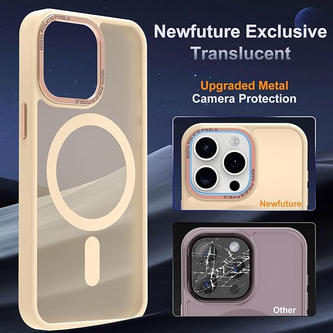 Newfuture Designed for iPhone 14 Pro Max Case with Magnetic [13 FT Military Drop Protection] [Compatible with Magsafe] Slim Translucent Matte Shockproof with Anti-Fingerprint Phone Case, Creamy Yellow