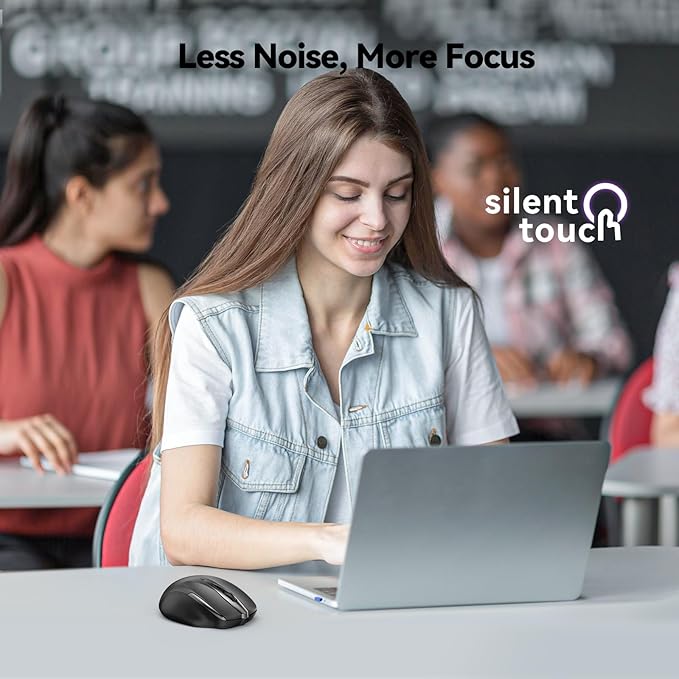 TECKNET Wireless Mouse Rechargeable, 2.4G USB-A Silent Mouse, Quiet Click, 6 Adjustable 4800 DPI, Cordless Computer Mice, Ergonomic Mice for Laptop, 6 Buttons for Chromebook, Ergo Grip - Black