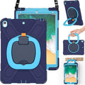BRAECN Case for iPad Air 3rd Gen 10.5 Inch 2019, w/Pencil Holder, Carrying Shoulder Strap, Handle Grip, Kickstand, Heavy Duty Drop-Proof Protective Silicone Case for iPad Pro 10.5’’ 2017-Navy Blue