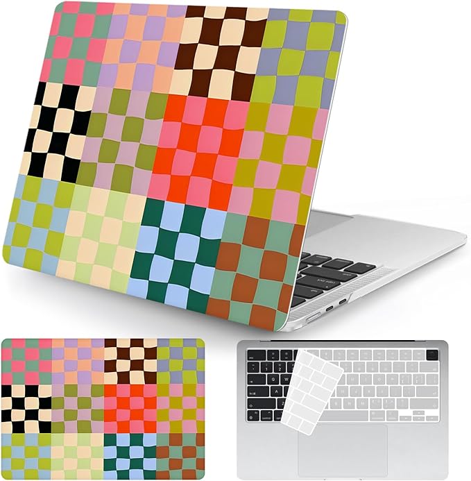 Seorsok Compatible with New MacBook Air 13.6 inch Case M4 M3 M2 2025 2024-2022 Release A3240 A2681 A3113 Touch ID,Cute Color Grids Plastic Hard Shell Case with Keyboard Cover,Retro Checkered