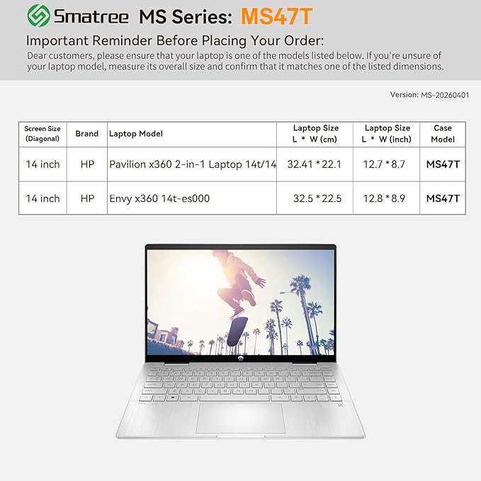 Smatree MS47T Hard EVA Protective Sleeve Case with Stand Compatible for 14 inch HP Pavilion x360 2-in-1 Laptop 14t/14, for 14 inch HP Envy x360 14t-es000, White