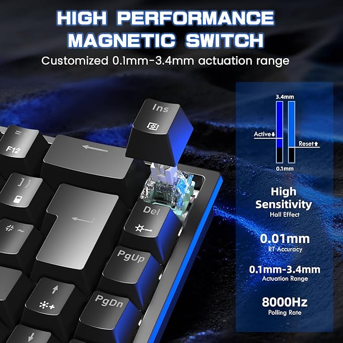 MAGIC-REFINER X68 HE Wired 60% Hall Effect Rapid Trigger Mechanical RGB Gaming Keyboard with 8K Polling,0.04mm RT Accuracy,Magnetic Switch,Adjustable Actuation,Snap Tap for PC Mac Esport Gamer (Black)