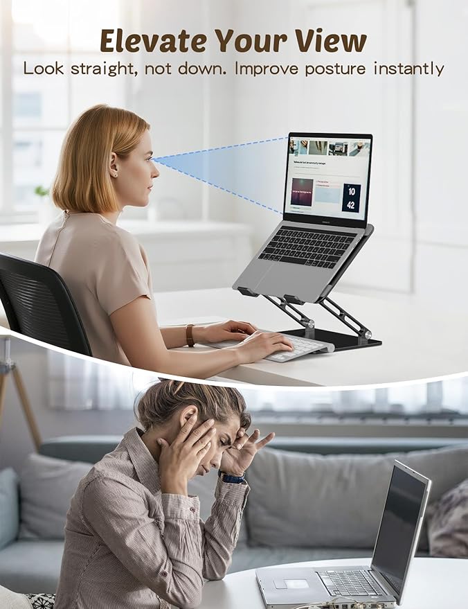 Aoviho Laptop Stand for Desk – Adjustable Aluminum Laptop Riser with Unique Cat-Shaped Cooling Vent, Portable Desk Gift & Decor, Compatible with MacBook Air Pro, Dell, HP, Lenovo (10"-17.3"), Black