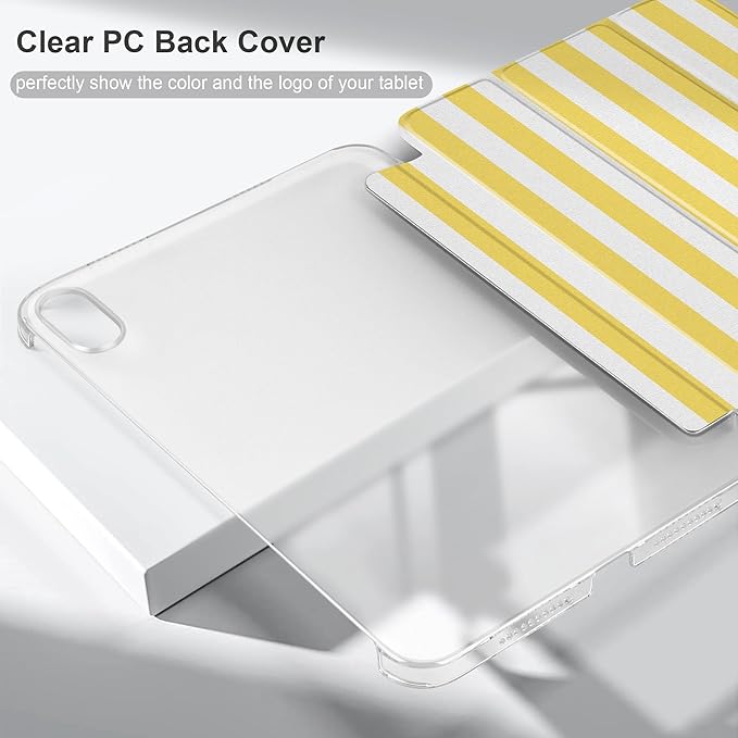 DONGKE for iPad mini 7 (A17 Pro) 2024 & iPad mini 6 2021 8.3 Inch, Slim Foldable Stand Hard PC Translucent Back Shell Smart Cover for iPad mini 7th/6th Generation [Auto Wake/Sleep] - Yellow Stripes