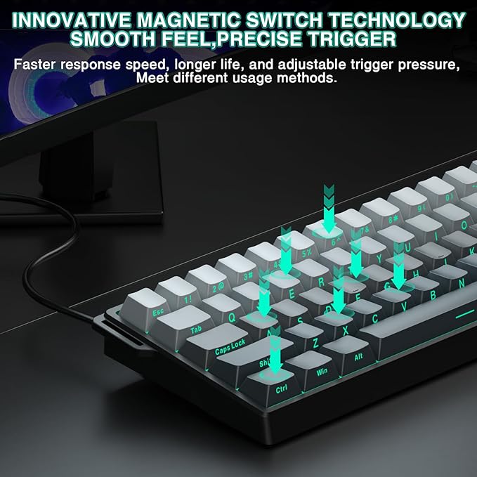 Aula WIN60 HE - 60% Mechanical Gaming Keyboard Wired, Hall Effect Magnetic Switch Hot Swappable,8000 Hz Polling Rate, RGB Keyboard 60 Percent Compact Design for PC (Gradient Gray)